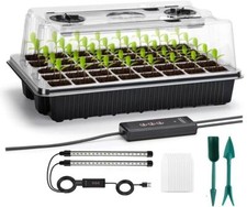 NEW 40 Cells Seed Starter Tray with LED Grow Light Germination Seedling Dome Kit