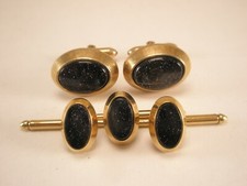 Black  Gold Flecked Formal Vintage Cuff Links Shirt Studs prom tux groom p33