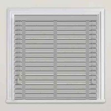 Image of Faux Wood Venetian Blinds 50mm White Wood Wooden Window Blind Easy Fit Trimable
