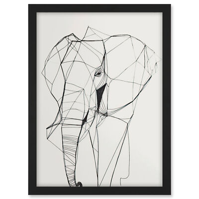 Elephant Simple Polygon Line Drawing Illustration Framed Wall Art Print A3