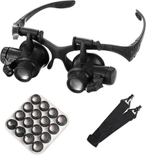 Gafas Con Lupa De Aumentos 2.5X 4X 6X 8X 10X 15X 20X 25X Luz LED Reparaciones Jo