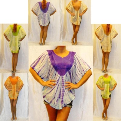 poncho shirt dress Tunic Mini Dress S M L Top Blouse Shirt Poncho Hippie Tie Dye Multi-Color  Summer