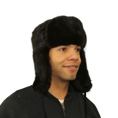 GLACIER WEAR BLACK MINK FUR RUSSIAN TROOPER HAT hts1125