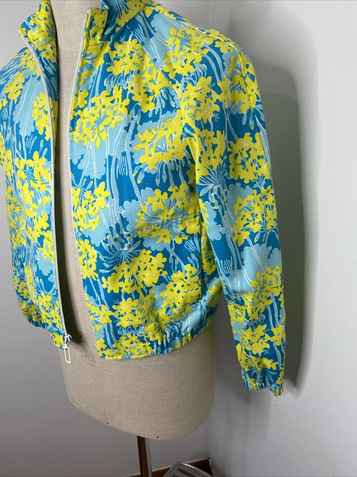 Chaqueta Vintage 1960’s 1970’s The Lilly Pulitzer Cremallera Talla S Azul Amarillo Floral Foto 2 de 4