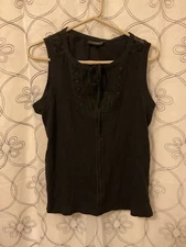 Rafaella Ladies Sleeveless Split Neck With Fabric Tie Fashion Top Size Small