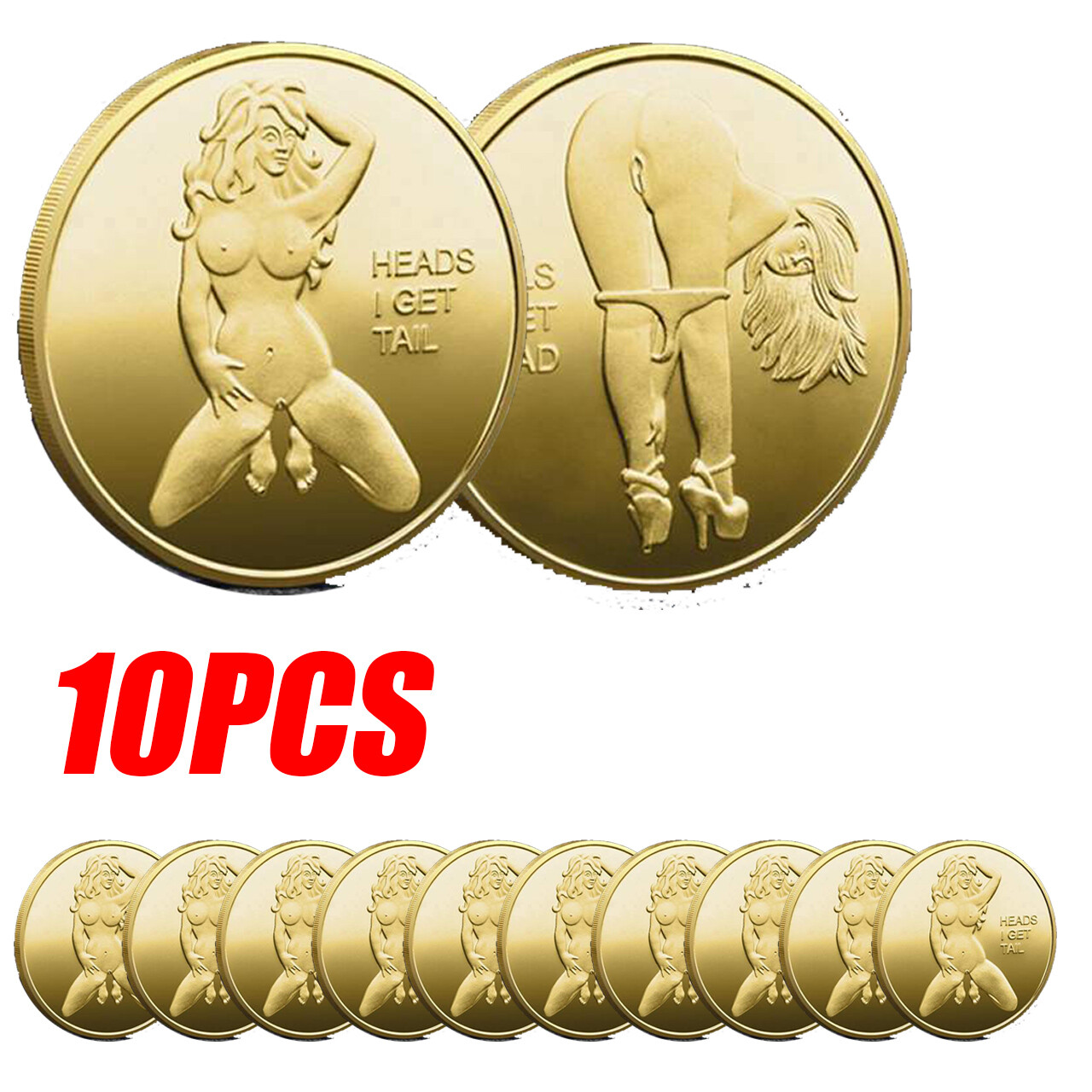 10pcs Heads I Get Tail -Tails I Get Head Sexy Girl Flipping Coin Gold Plate