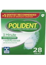 Polident 3 Minute Antibacterial Daily Denture Cleanser, 28 Tablets