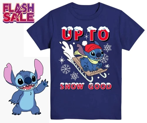 Disney Stitch "Up To Snow Good" T-shirt Boys Size XL 14-16 Winter Brand New - Picture 1 of 8