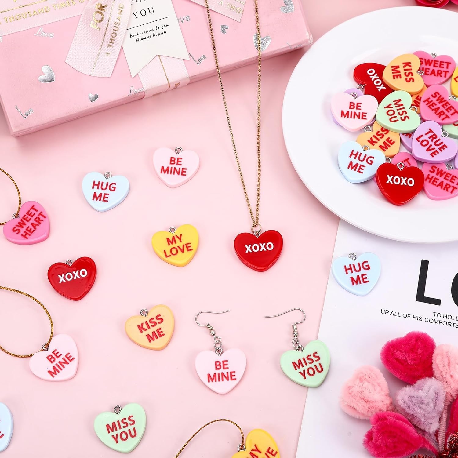 48PCS Valentine's Day Ornaments Mini Resin Conversation Hearts Ornaments Tiny... thumbnail 5