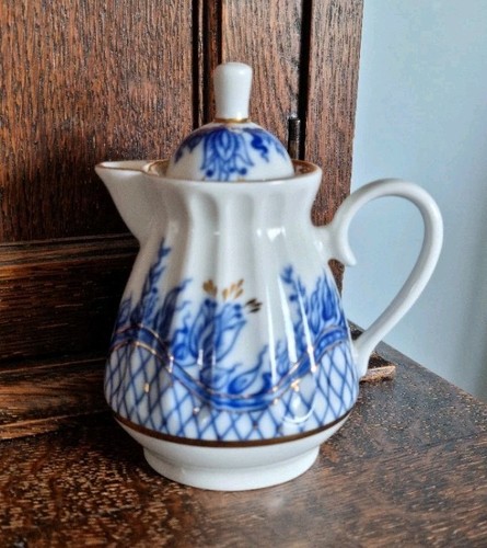 Russian Lomonosov Imperial Porcelain Lidded Milk Jug/Creamer Rare Blue Rhapsody - Picture 2 of 7