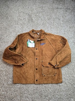 Prostar Praxair Welding Jacket Mens Medium Brown Cowhide Leather Snap Front NWT