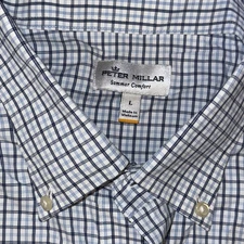 Peter Millar Summer Comfort Long Sleeve Button Down Men’s L Blue White Plaid
