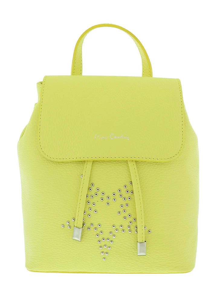 Mochila Pierre Cardin couro limão cravejada estrela moda média - Imagem 2 de 4