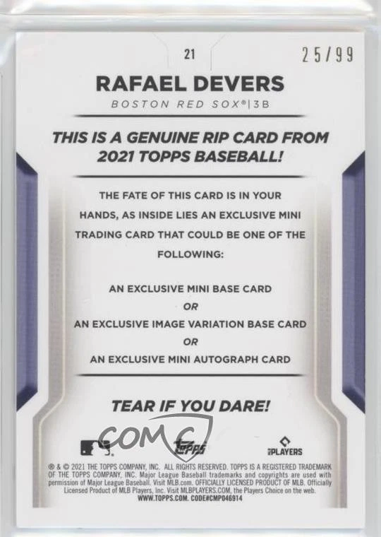 2021 Topps Rip /99 Rafael Devers #21 - Image 2 of 2