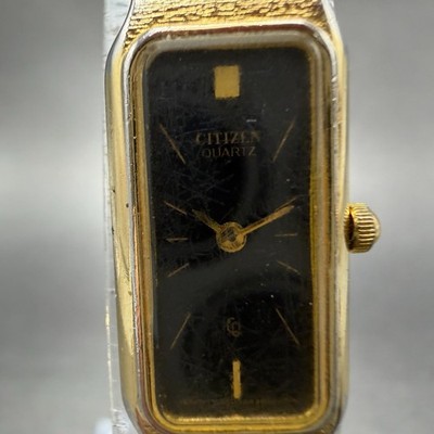 Citizen CQ Tank Watch Women 13mm Black Dial Gold Tone 2250-229932