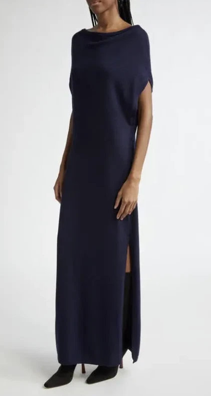 RAMY BROOK NWT $385 Chet Navy Blue Wool Asymmetric Maxi Sweater Dress M - Image 4 of 4