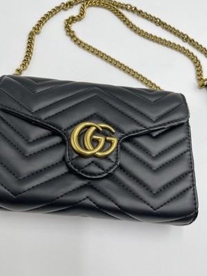 Gucci Black Quilted Chevron GG Logo Small Crossbody Bag Chain Strap Snap