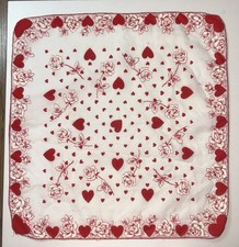 Vintage Valentine Red Heart Handkerchief Hanky Hankie  15 - 13  