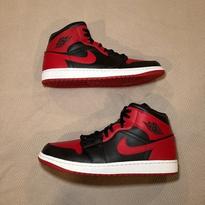 NEW Jordan Air Jordan 1 Mid Banned Black Red Leather 2020 554724-074 Size 11.5 
