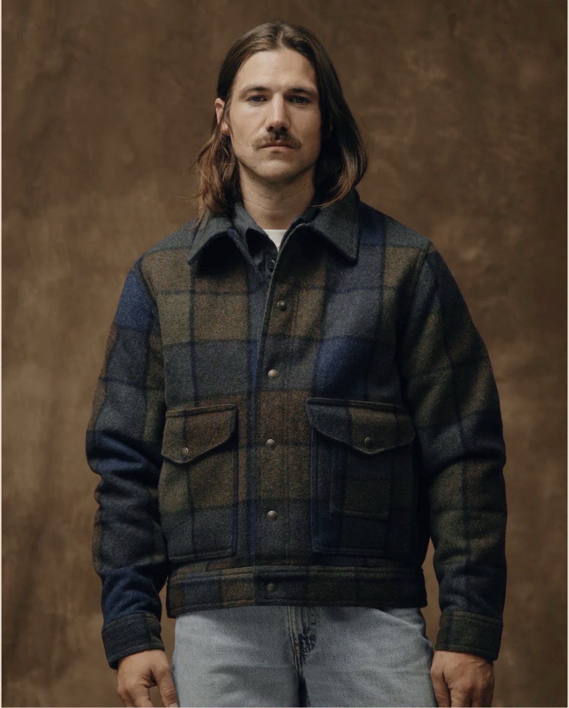 Filson Plaid Wool Heavyweight Medium Jacket – Blue Brown Gray – Men's – Button