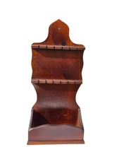 Vintage Wood Souvenir Spoon Collector Holder Wall Rack 12 spoons W/ Pocket Shelf