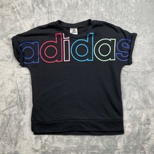 Adidas Black Short Sleeve Sweatshirt Girls Rainbow Logo XL 16