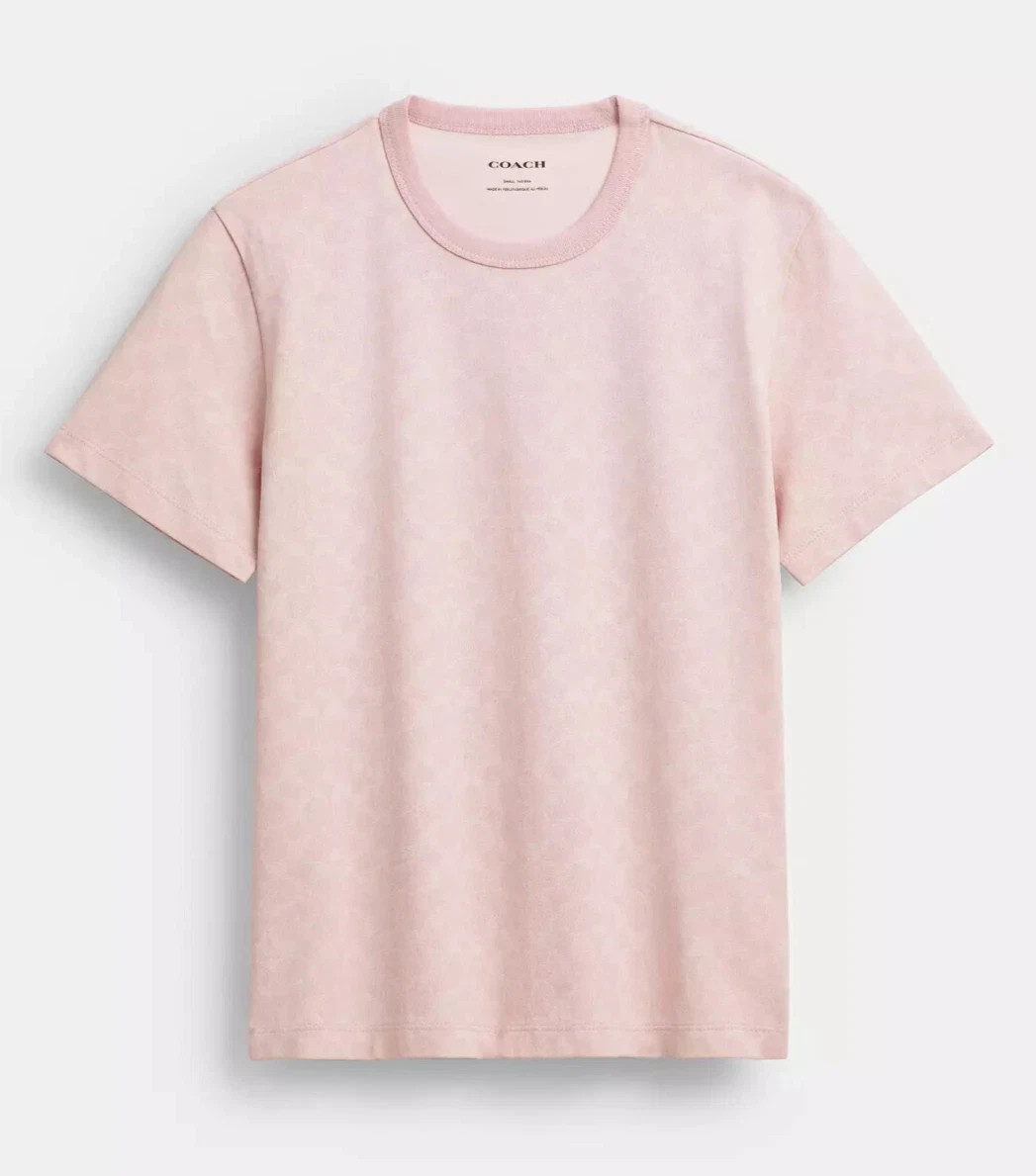 Coach Women's Pink All Over Signature Organic Cotton T-Shirt