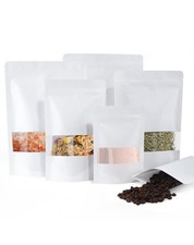 100 Pcs White Paper Bags with Window, 4.7/inch x 7.9/inch Stand Up Pouches Ba...