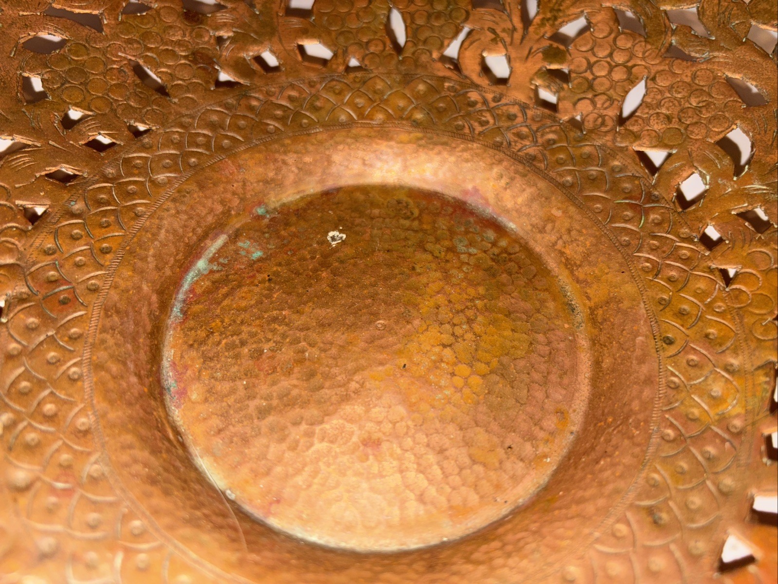 VINTAGE LARGE HADAR HANDMADE PIERCED COPPER WALL HANGING TRAY ISRAEL 13 1/2”