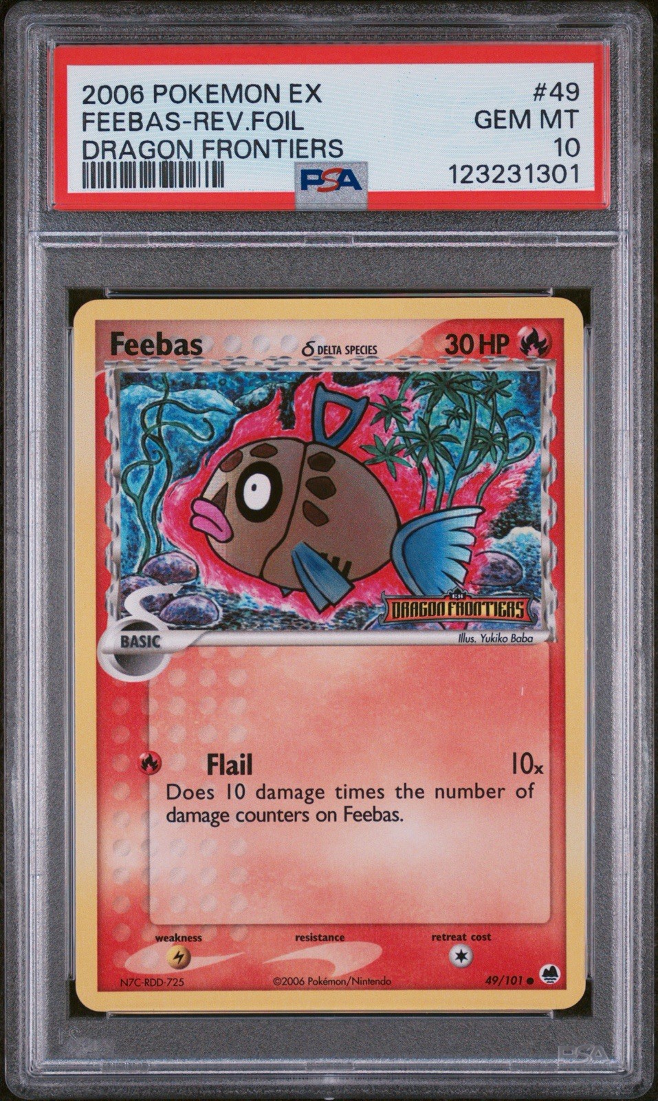 Pokemon 2006 Feebas 49/101 Reverse Holo Card EX Dragon Frontiers GEM MT PSA 10