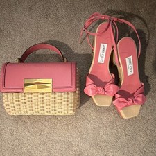 JIMMY CHOO Pink Bow Ankle Strap Open Toe Heel...