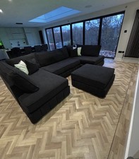 Lilly Black  fabric U Shape Cinema Style Luxury Sofa Set with Footstool New UK
