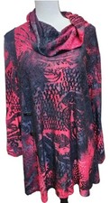 Calessa Cowl Neck Burnout Blouse Size XL Abstract Red/Black Boho