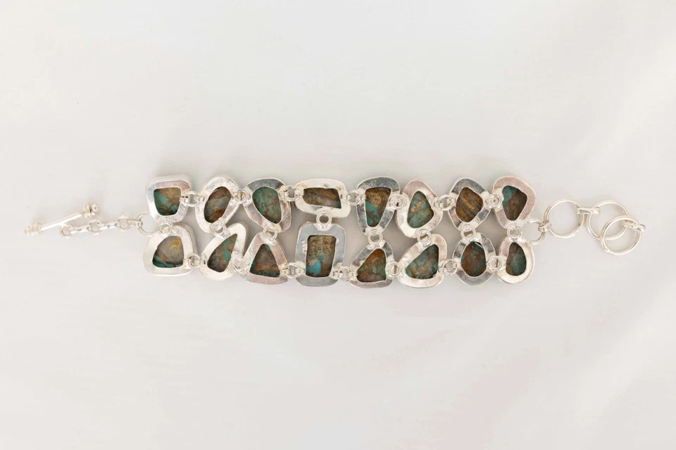 Vintage 925 Sterling Silver Large Turquoise Natural Gemstones Bracelet READ - Image 4 of 4