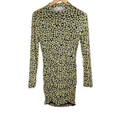 Glamorous Black Multi Floral Mesh Long Sleeved Ruched Mini Dress Women's X-Small