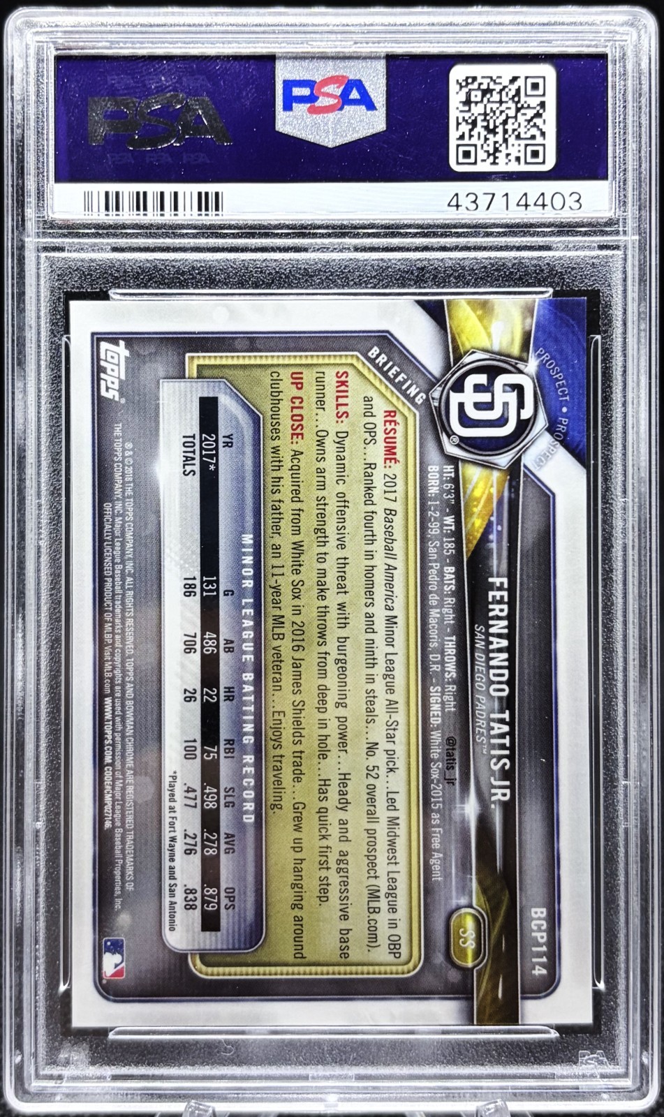 Fernando Tatis Jr ROOKIE YELLOW REFRACTOR  #/75 🔥 2018 Bowman Chrome PSA 9 view 2