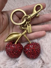 Coach Crystal Cherry Bag Charm Keychain Fob CCD32 Brass /Red Gift