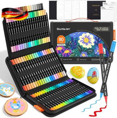 Acrylstifte Set 80 Farben für Stein Holz Glas Keramik & mehr, wasserfest
