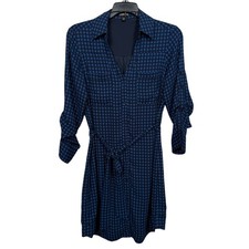 Express Portofino Shirt Dress Navy Blue Geometric Print Button Business Casual