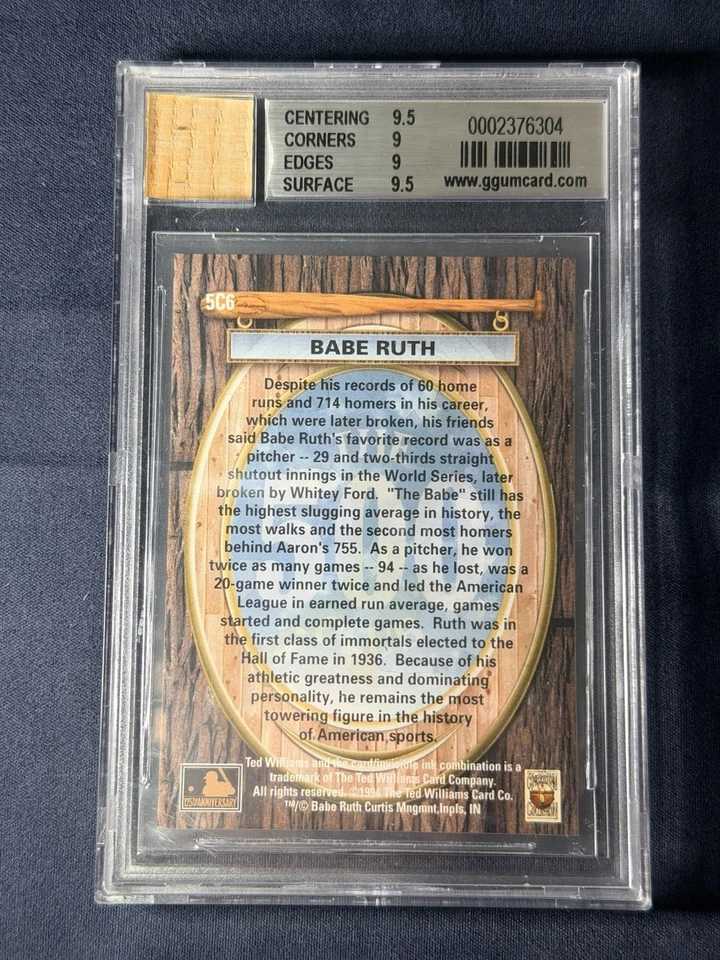 1994 Ted Williams 500 Club #6 Babe Ruth Game Used Bat BGS 9 No. 092 Of 714 - Image 2 of 2