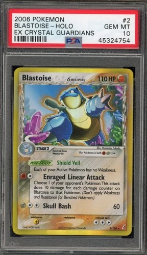 Pokemon Blastoise EX Crystal Guardians Holo Rare #2 PSA 10 Gem Mint