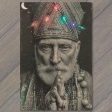 Art Print Saintly Santa Portrait Ornate Robe Holiday Lights Moody Classic Christ