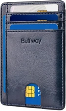 Buffway Slim Minimalist Front Pocket RFID Blocking Leather Alaska Blue 