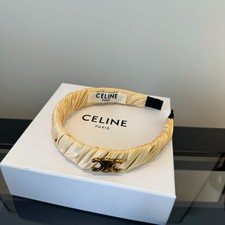 Celineee Padded Headband Cream Gold Logo Hair Accessory With Box