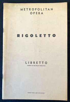 Metropolitan Opera, Rigoletto, Libretto, Verdi, English Text (1957) Playbill