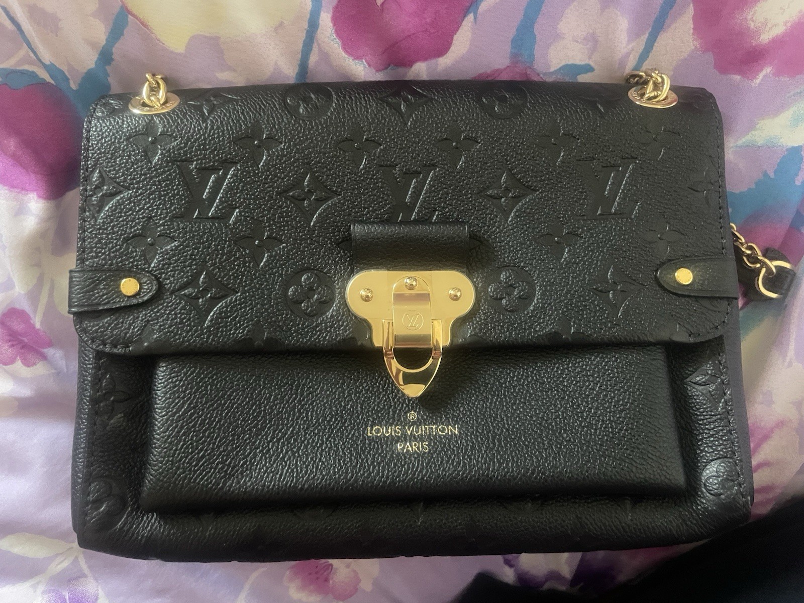 Louis Vuitton Vavin PM Black Empreinte Leather Chain Shoulder Bag Gold HW