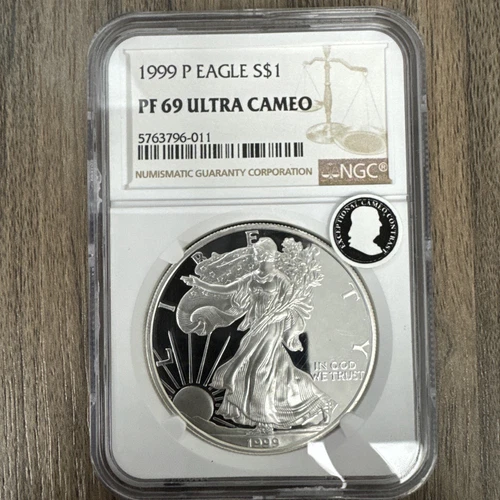 1999-P Silver Eagle S$1 - NGC PF 69 Ultra Cameo - Brown Label