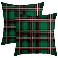 Green Plaid Christmas Pillow Covers 18x18 Inch Set of 2, Winter Holiday Party...