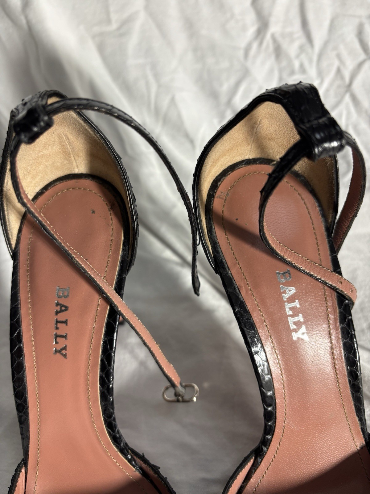 Bally black python leather 4-inch high heels size… - image 9