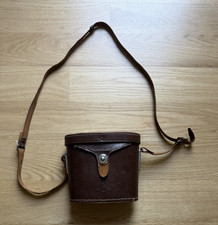 Vintage Brown Leather Binocular Carry Case/Bag w/ Shoulder Strap, Snap Closure
